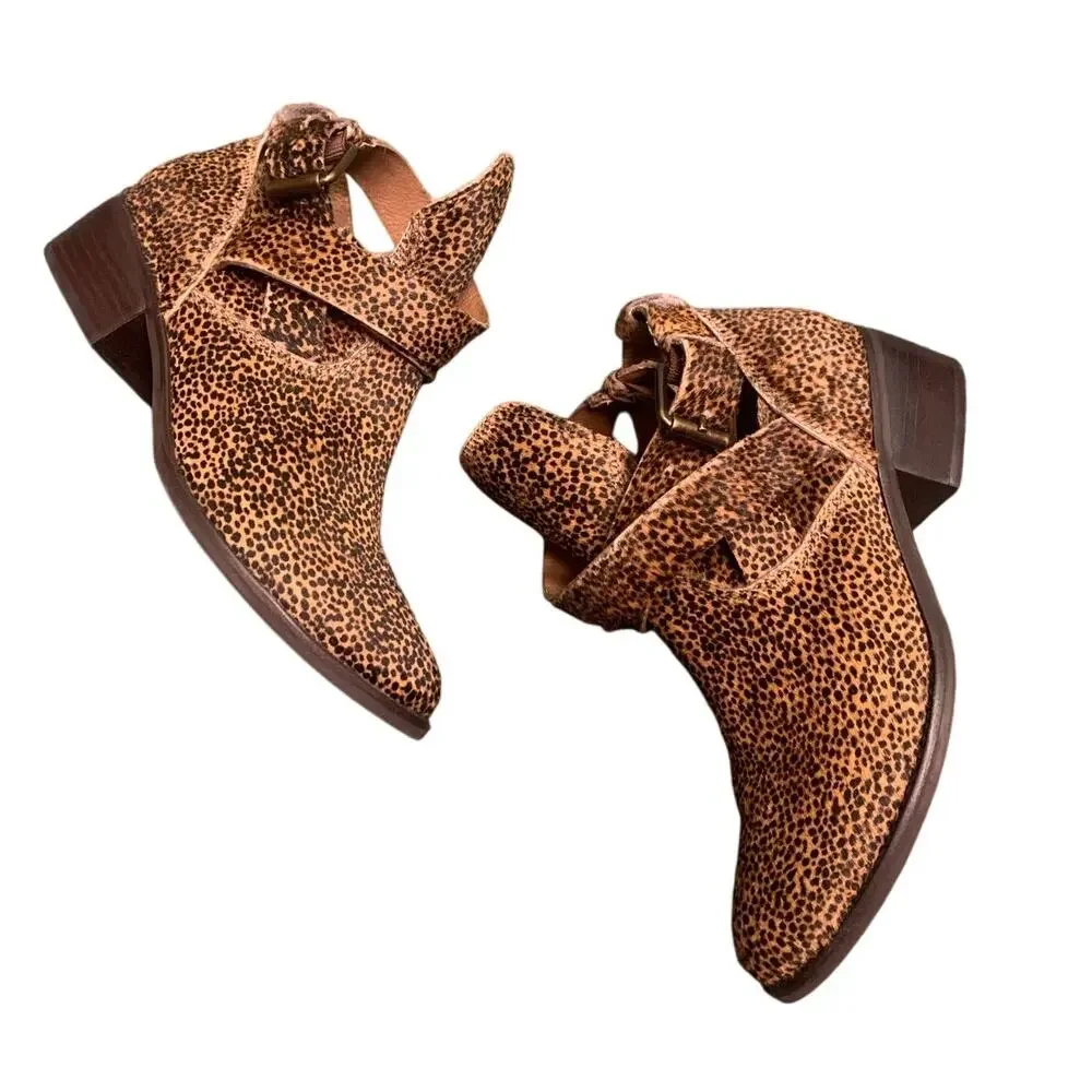 Matisse Raider Cowhair‎ leopard print strap & buckle ankle boots 7.5